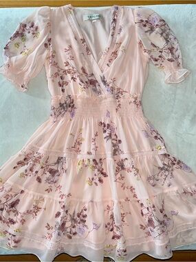 Taylor Blush Pink Floral Chiffon Wrap Dress